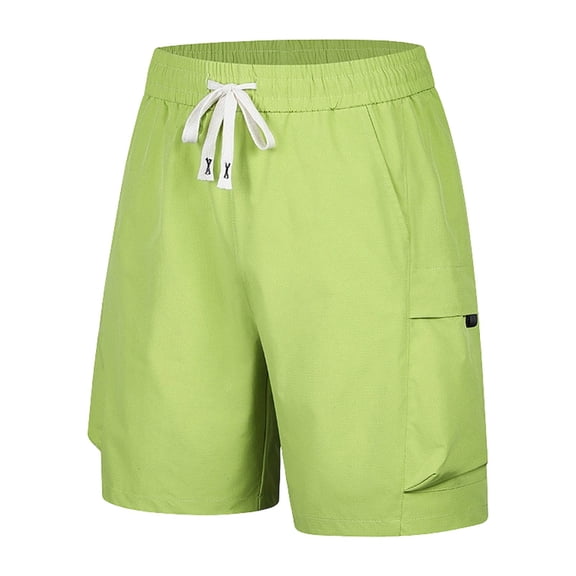 Men's Woven Cargo Shorts, Elastic Drawstring Waist Shorts with Side Cargo Large Pockets and Casual Fit Outdoor Hiking Everyday Wear Green XXL