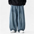 thumbnail image 2 of LMOIPLI Mens Oversized Wide Leg Baggy Jeans Faded Washed Denim Casual Streetwear Trousers Elastic Waist Loose Fit Dark Blue L, 2 of 9