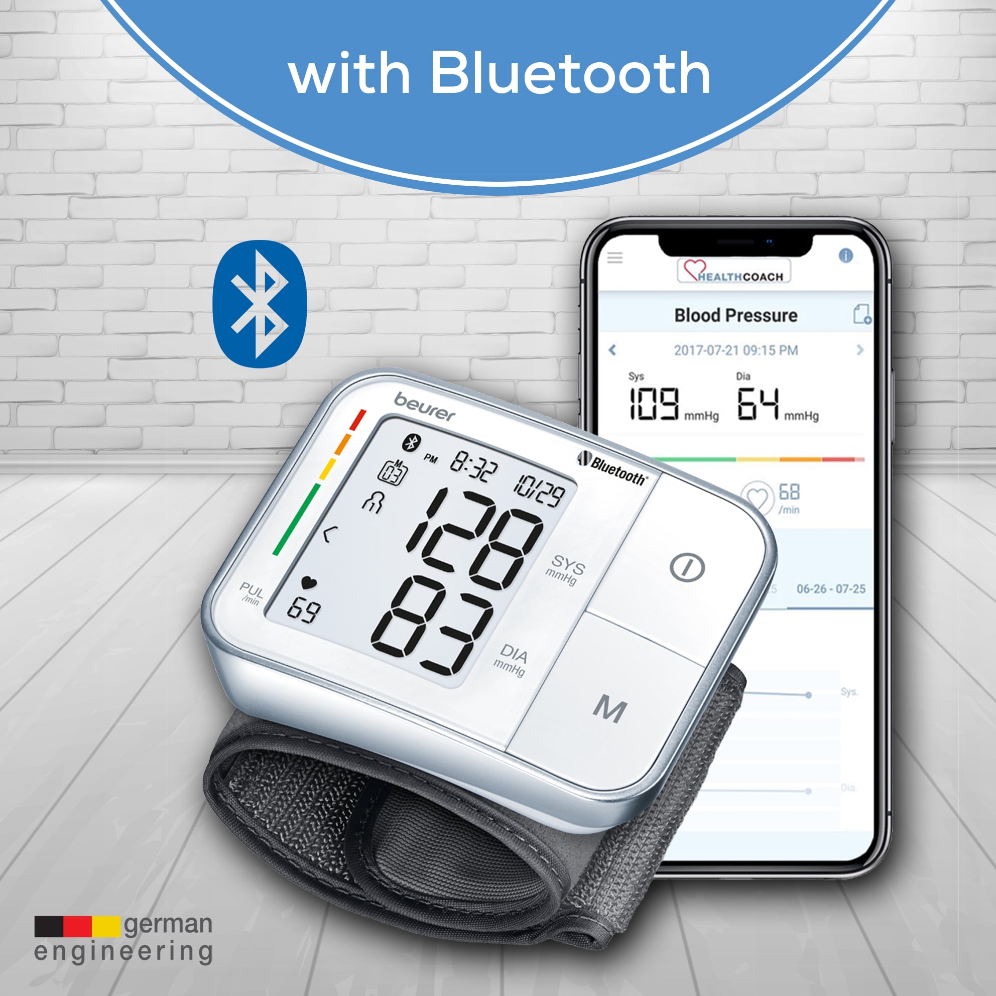 Beurer BC57 Wrist Blood Pressure Monitor – Automatic Wrist Blood Pressure  Cuff - Bluetooth – 120 Memory Spaces with Irregular Heart Rate Detection