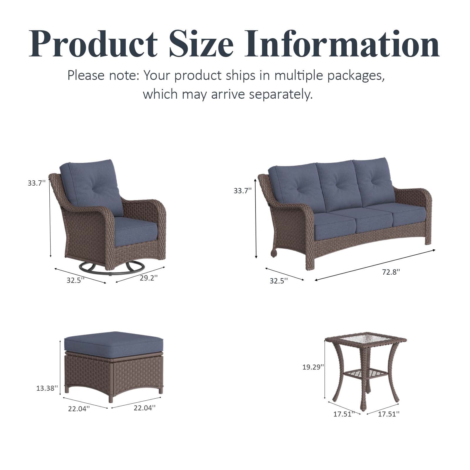 LayinSun 6 Piece Wicker Outdoor Furniture Set with 6-inch Comfy Cushions, High Back Patio Furniture Set with Swivel Rocking Chairs and Side Table
