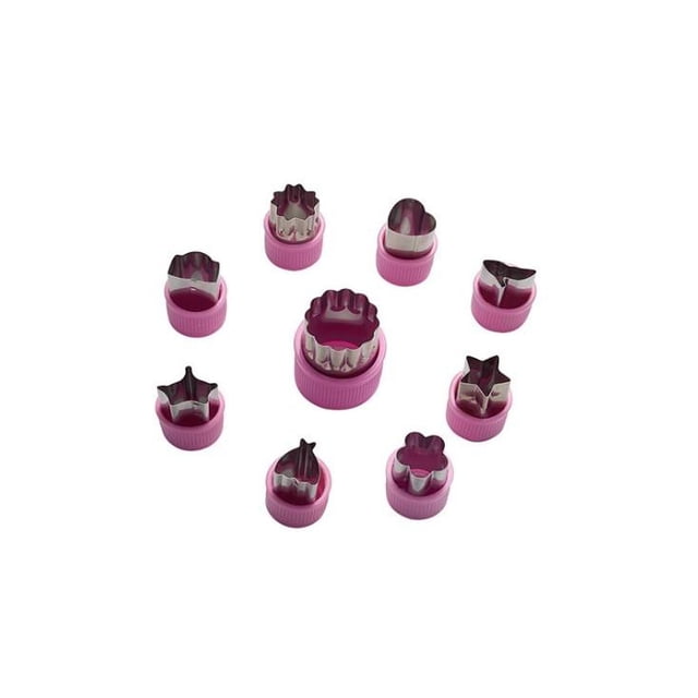 12 minicortadores de galletas de acero inoxidable, cortador de verduras y molde de sellos de frutas + 12 púas de comida de animales de dibujos animados, morado XianweiShao 8390611994099
