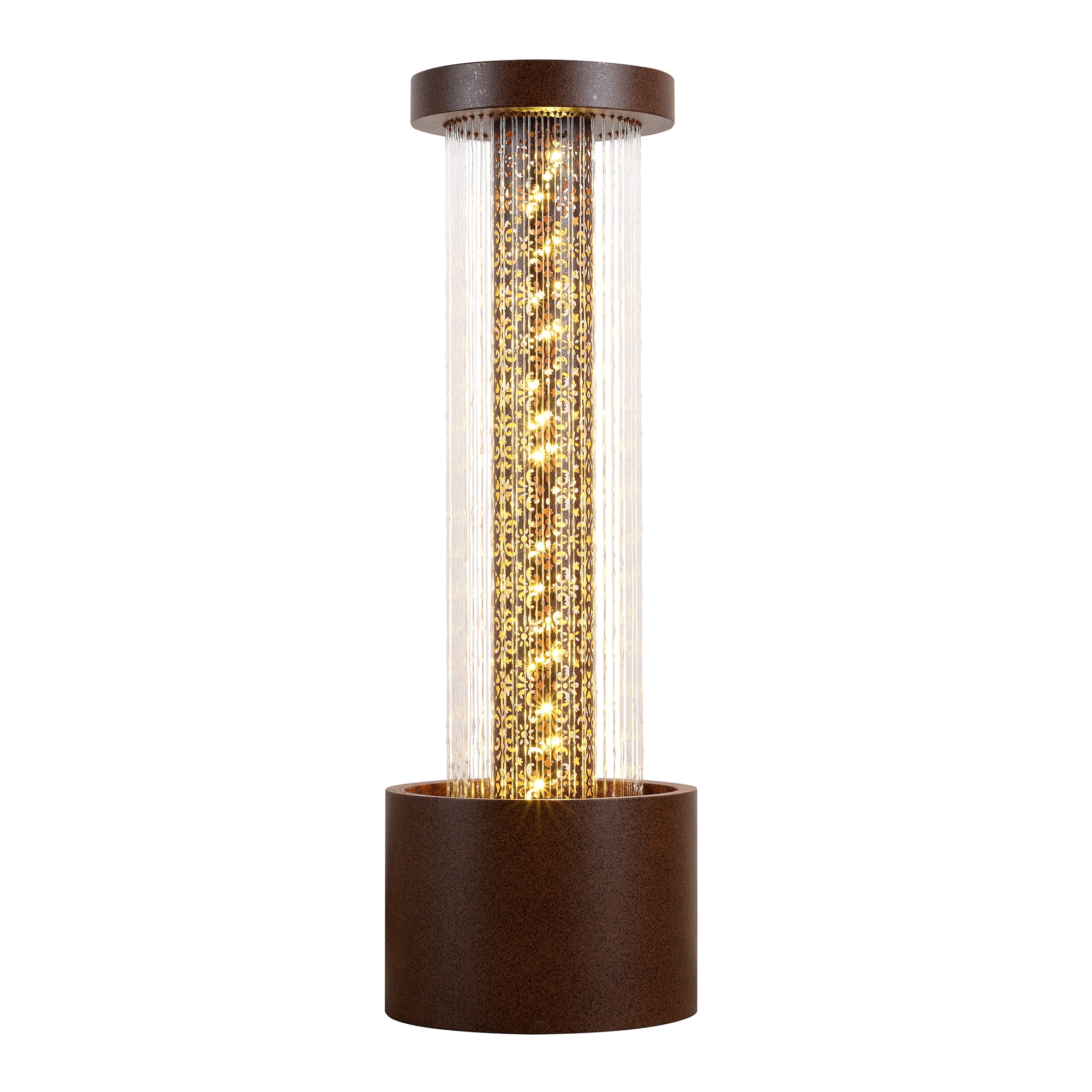 Metal Cascading Rain Water Fountain with Warm White LED Lights - Outdoor