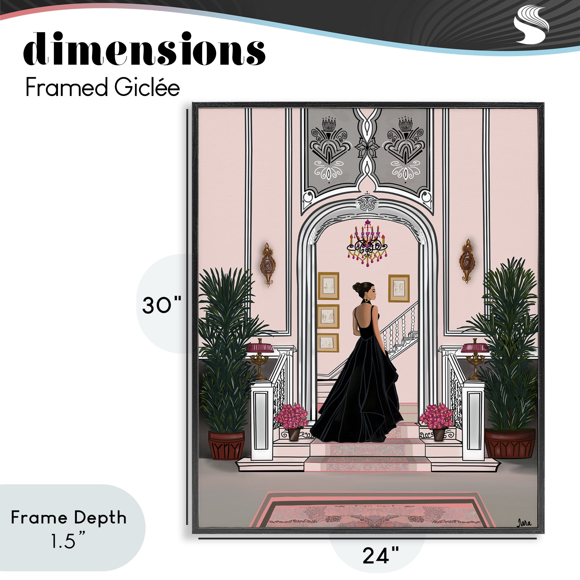 Stupell Industries Mansion Girl in Gown Black Framed Giclee Art, design by Tara Boone