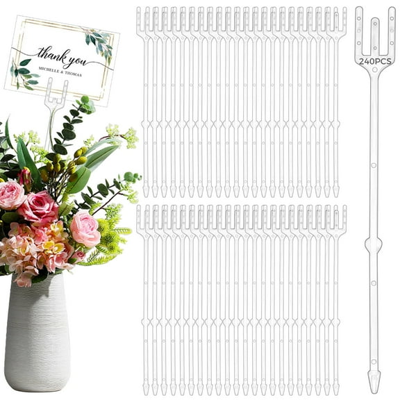 240 PCS Flower Card Holder Sticks, 9.5 in Clear Plastic Floral Card Holder Picks, Multi-Card Display for Bouquets and Events
