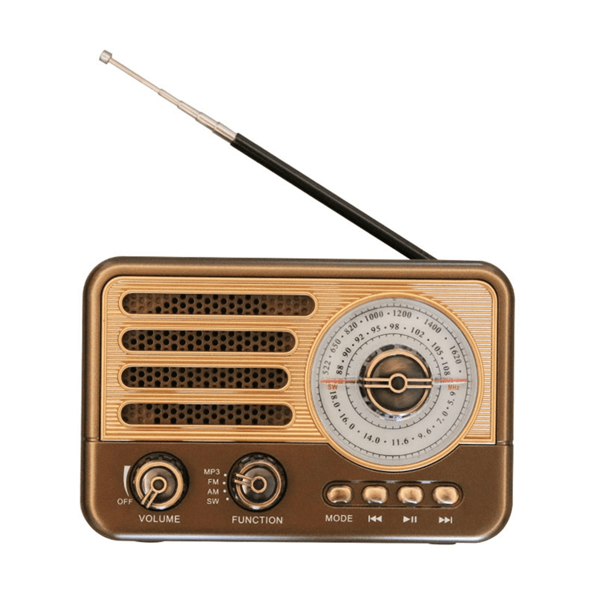Portable Retro Radio Vintage Bluetooth Speaker FM/AM Radio Receiver with LED Flashlight, Supports TF Card, USB, AUX Play