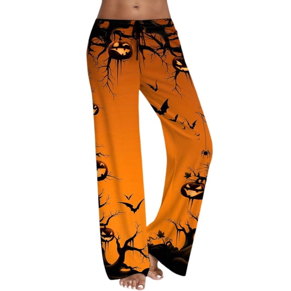 Bibifish Womens Pajama Pants Drawstring Waist Halloween Novelty Print Wide Leg Trendy Summer Winter Home Sleep Pants