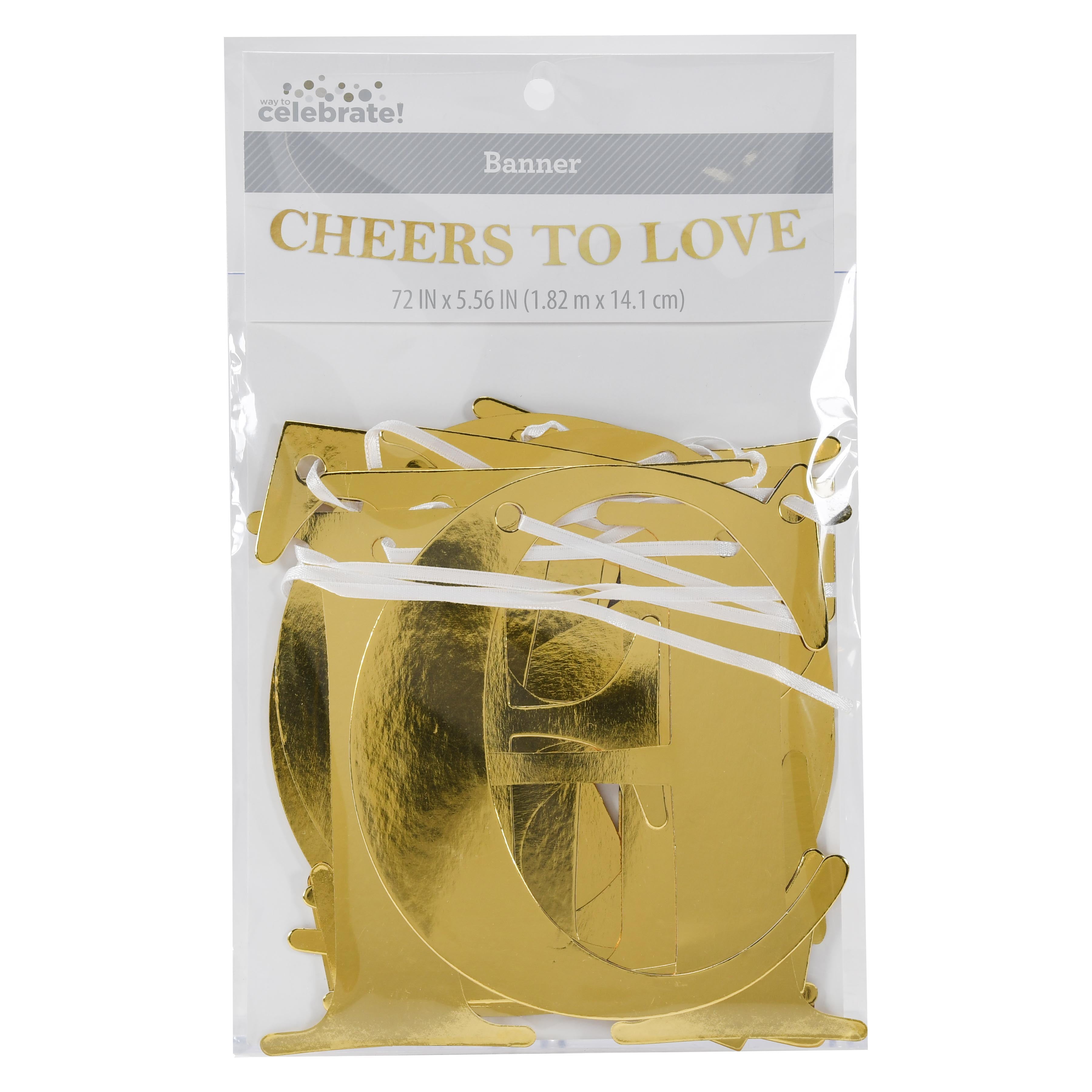 Way To Celebrate Cheers to Love Gold Cut-Out Banner for Weddings or Any Anniversary