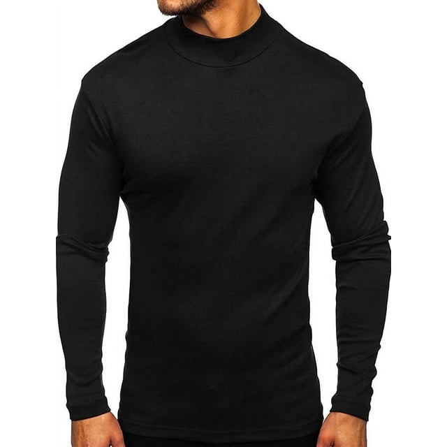 Mens Mock Turtleneck T-Shirt Long Sleeve Pullover Basic Designed Undershirt Stretch Lightweight Top