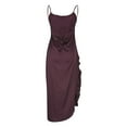thumbnail image 3 of Cut out Dresses Lady Women's Spaghetti Strap Satin Dress, Backless Drawstring Ruched Lace Split Midi Dress Evening Party Halloween Costumes Purple XL, 3 of 8