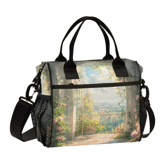 Ckdifva Balcony Flowers Sunshine Cooler Bag Cooler Cooling Tote Lunch Bag Lunch Box Front Pocket with Shoulder Strap