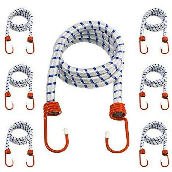 6-Pack Heavy Duty 48" Bungee Cords - 1/2-Inch Diameter Cord - Coated Steel Hooks