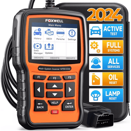 Foxwell NT510 Elite OBD2 Scanner Fits for Porsche Automotive Bi-directional Diagnostic Scan Tool All System Scanner EOBD OBD Car Code Reader ABS Bleeding Battery Registration All Reset Tool Auto VIN