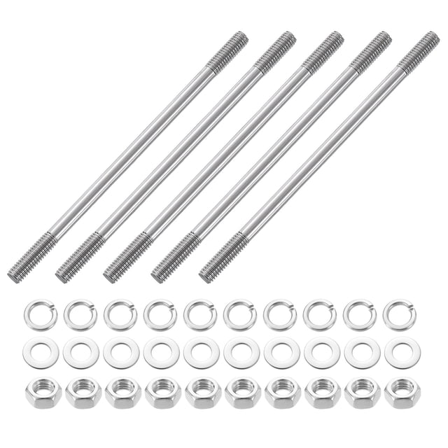 Uxcell 5pcs M6x120mm Double End Threaded Stud Screw Bolt with Nuts and Washers