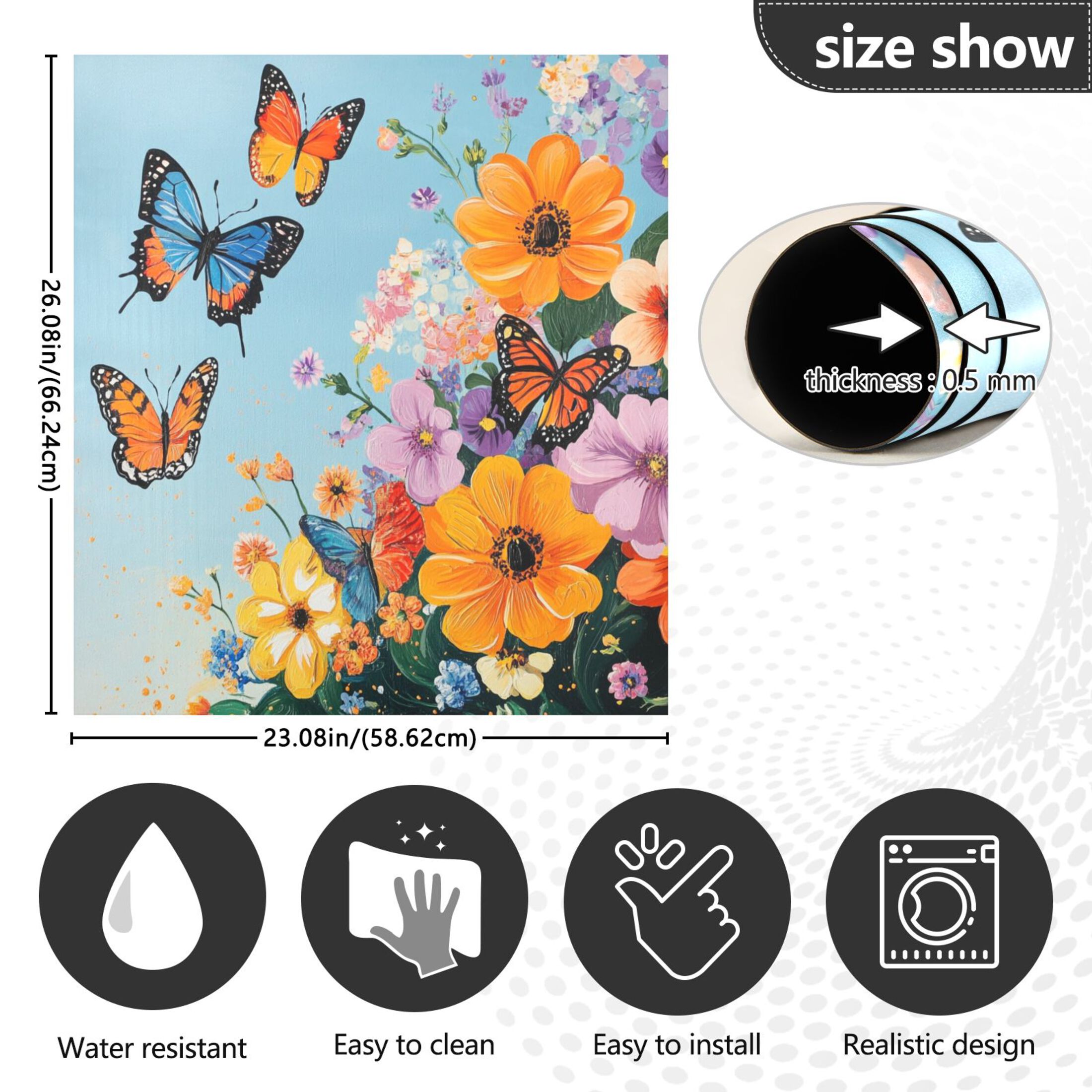 Dishwasher Magnetic Sticker 23x26 Inch Refrigerator Magnetic Sticker Washing Machine Magnetic Sticker Kitchen Panel Magnetic Sticker Home Decor Blue Flowers and Butterflies