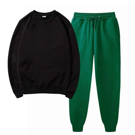 Jacenvly Christmas Sweatshirt Solid Comfort Warmth Long Sleeve Tracksuits Suit Crewneck Pullover Elastic Waisted Long Pants Leisure Trendy 2-Piece Sets Black