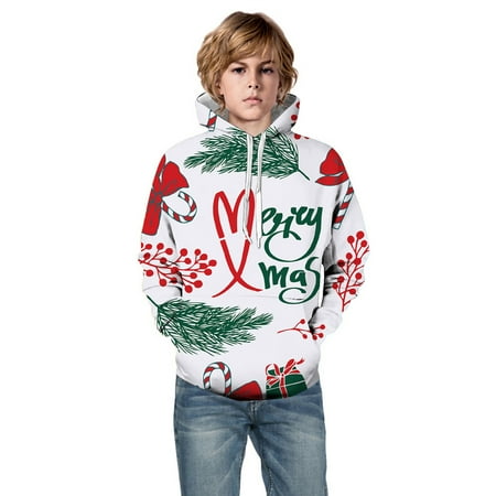 

Toddler Kids Boys Sweatshirts Fall Winter Xmas Hooded Unisex Sweatshirt Christmas Santa Clause Printed Pullover Hoodie With Pocket Festival Warm Tops For Child