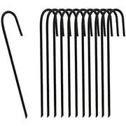 16" Ground Anchor Rebar Stakes Heavy Duty J Hook - Steel Metal Ground Anchors Camping Trampolines - Chisel Point End Hammer Through Hard Ground (12pc)