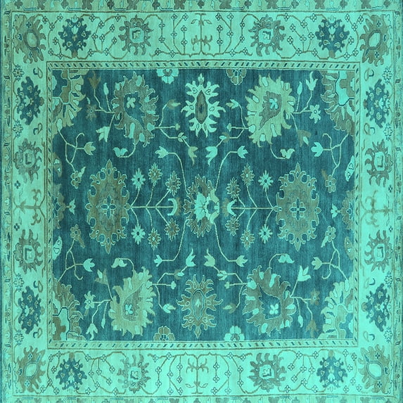 Ahgly Company Indoor Square Oriental Turquoise Blue Industrial Area Rugs, 4' Square