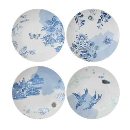 Blue White Stoneware - 3R Studios Blue & White Stoneware Plates - Set of 4