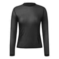 thumbnail image 5 of Graphic Tees for Women T-Shirts Mesh Long Sleeve Neck Top for Stylish Going Out Fitted See-Through Tee Red S, 5 of 7