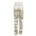 thumbnail image 6 of Women Trendy Zipper High Waisted Faux PU Leather Vintage Pants Tiered Design Full Length Trousers White,S, 6 of 8