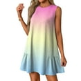 thumbnail image 2 of LISTHA Womens Sundresses 2025 Vacation Sleeveless Crew Neck Tie Dye Mini Dresses Summer Casual 2025 Ruffle Tank Dress Purple Pink L, 2 of 6