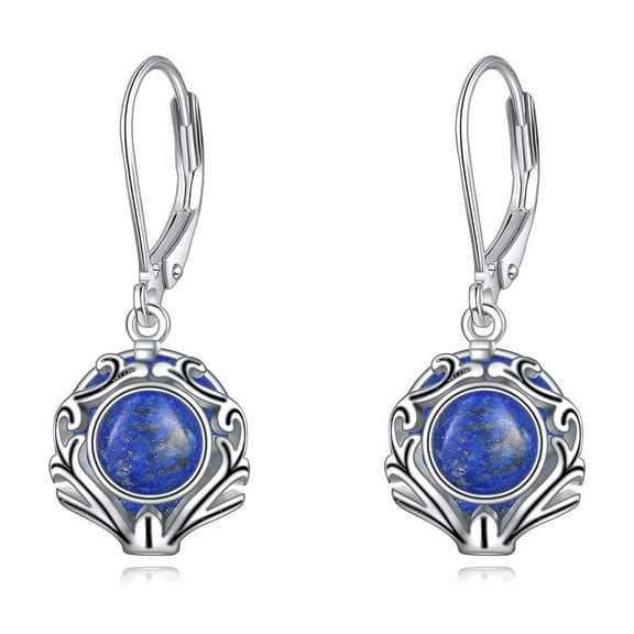 Lapis Lazuli Leverback Earrings 925 Sterling Silver for Women Dangle Drop Filigree Earrings