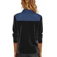thumbnail image 6 of 3/4 Length Sleeve Womens Tops Velvet Denim Patchwork Lapel Collar Button Down T Shirts Womens Casual Plus Size Loose Fits Comfy Velour Three Quarter Sleeve Shirt, 6 of 7