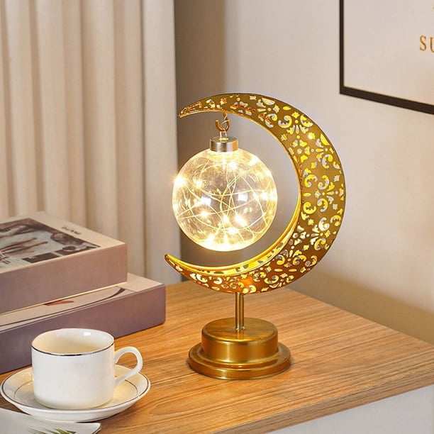 Lámpara de luna, lámpara de mesa con estrellas, lámpara de media luna para dormitorio, luz de galaxia, luces de luna para niños, luz de noche con luna y estrellas, decoración del dormitorio del