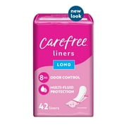CAREFREE Panty Liners, Long, Unscented, Wrapped, 8 Hour Odor Control, 42 ct