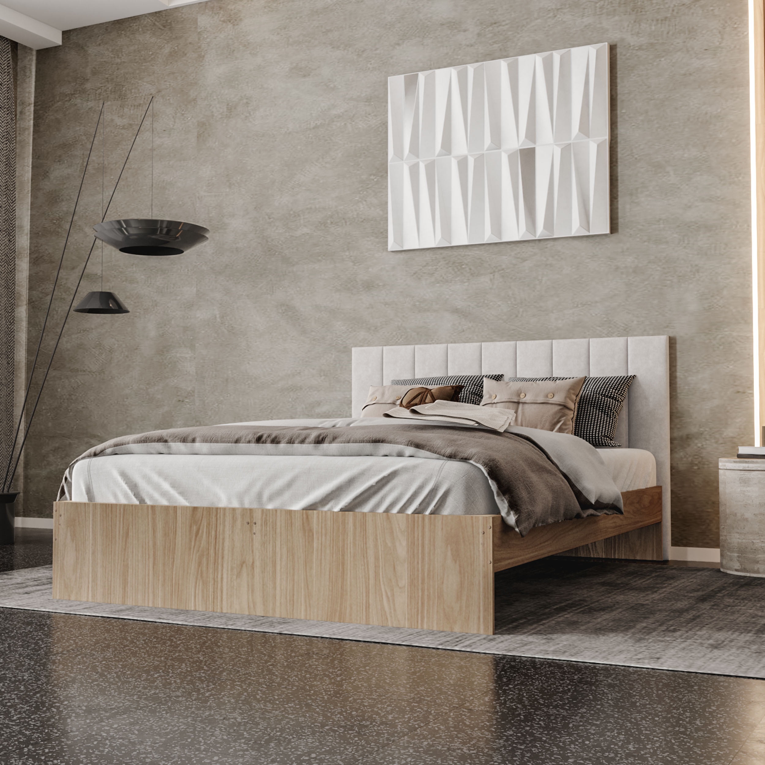 Polifurniture Queen Size Wood Platform Bed Frame, Light Oak