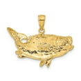 thumbnail image 3 of 14k Yellow Gold Solid Polished Textured Finish Open Back Bass Fish Charm Pendant, 3 of 4