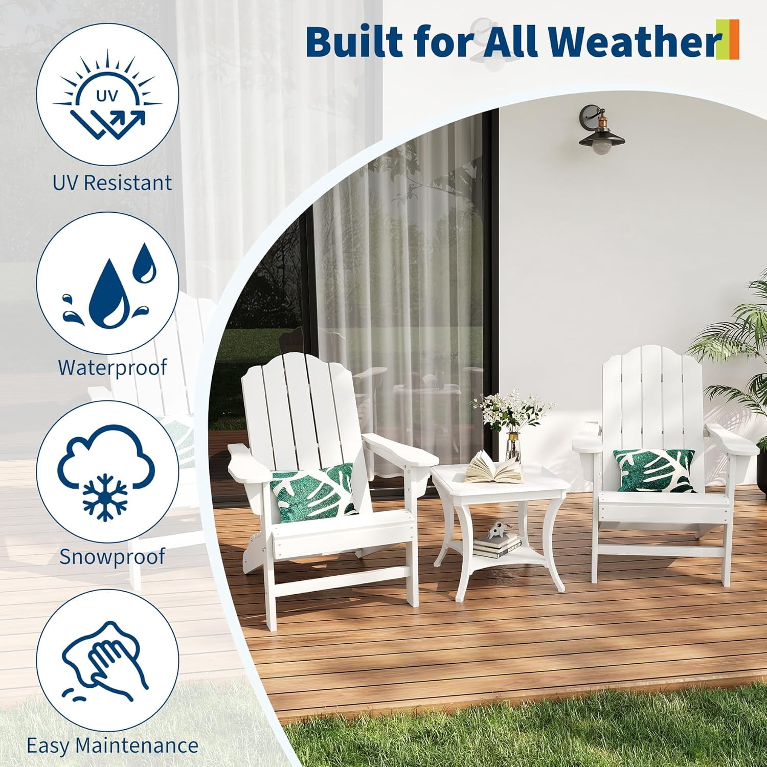 IdealHouse Adirondack Chair for Patio, HDPE Outdoor Lawn Chair with Wood Texture for Garden Backyard Deck Poolside Use