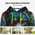 thumbnail image 4 of Daiia Realistic Style Colorful Wolf A Pattern Women's Fashion Hoodies & Sweatshirts with Kangaroo Pocket Hooded Sweatshirt with Eye-catching Drawstrings-Small, 4 of 7