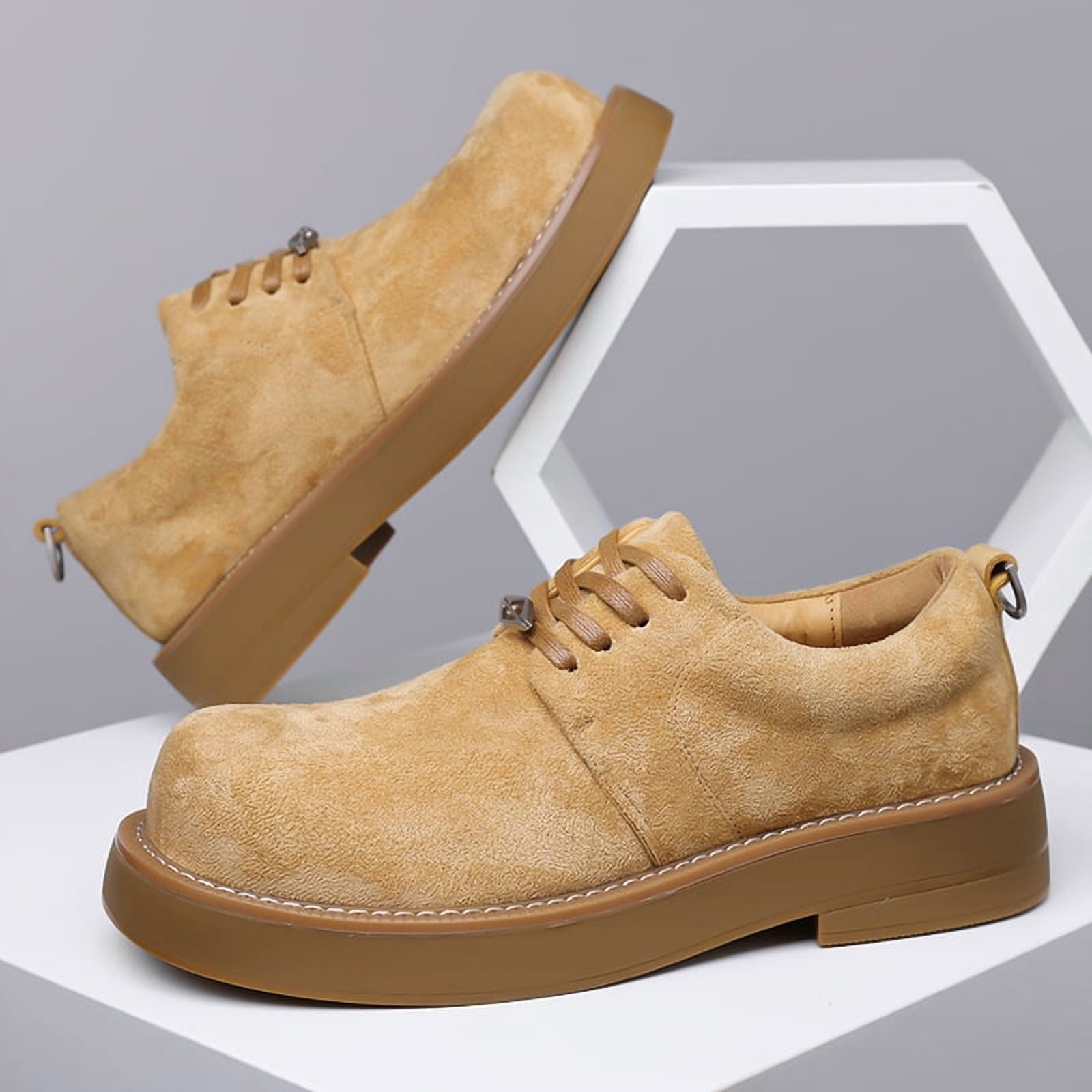 Men's Camel Suede Chunky Sole Casual Derby Shoes