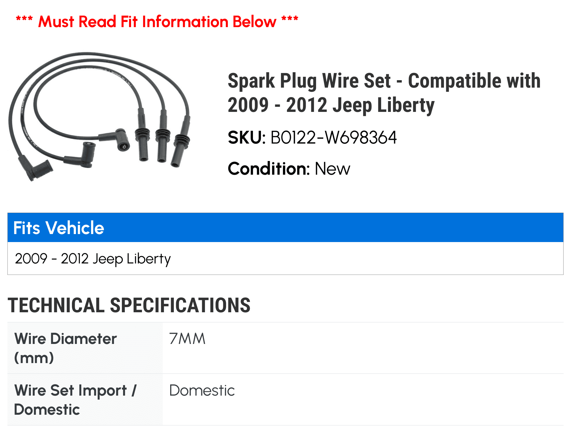 Spark Plug Wire Set Compatible with 2009 2012 Jeep Liberty 2010 2011 