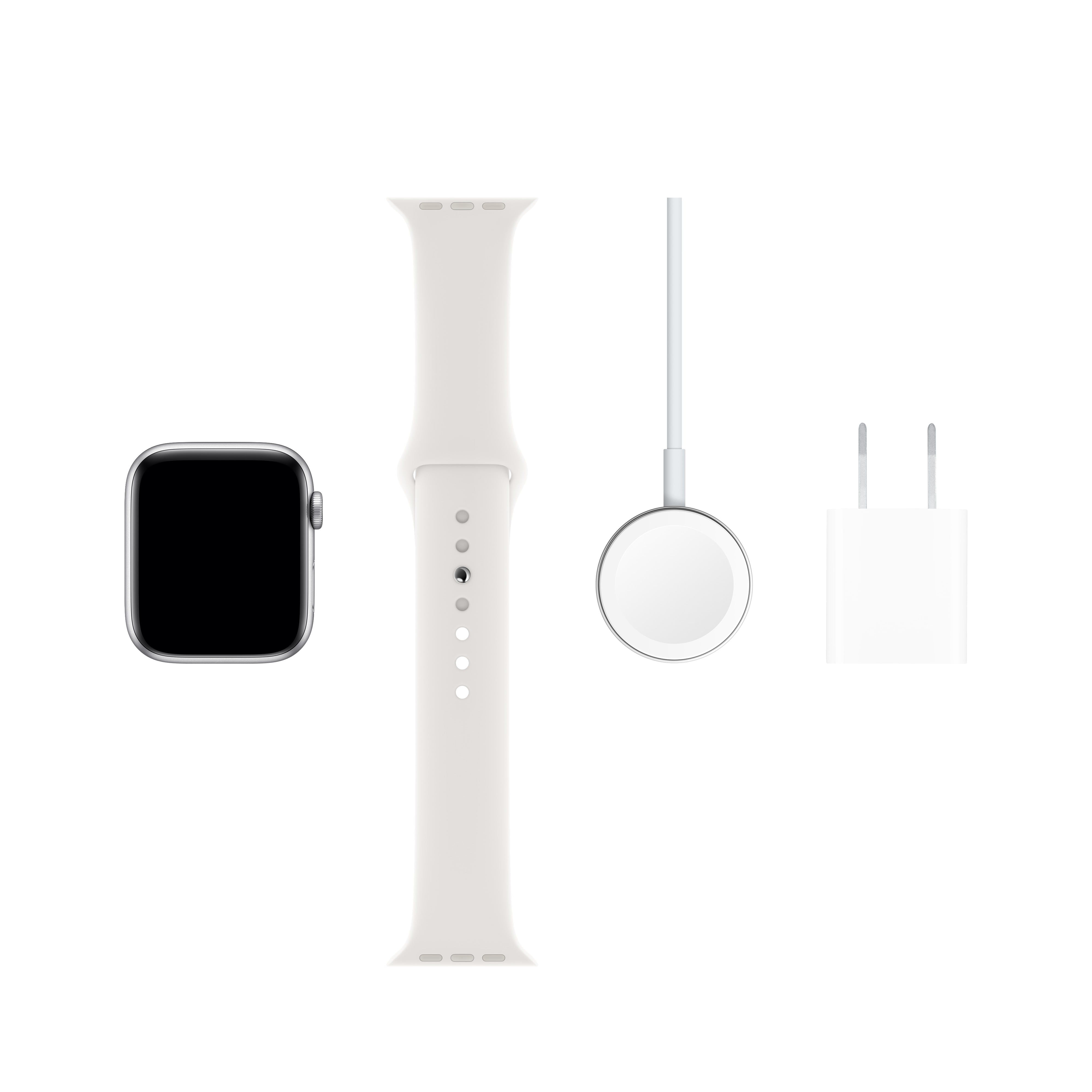 Apple Watch Series 5 GPS, 44mm Silver Aluminum Case with White