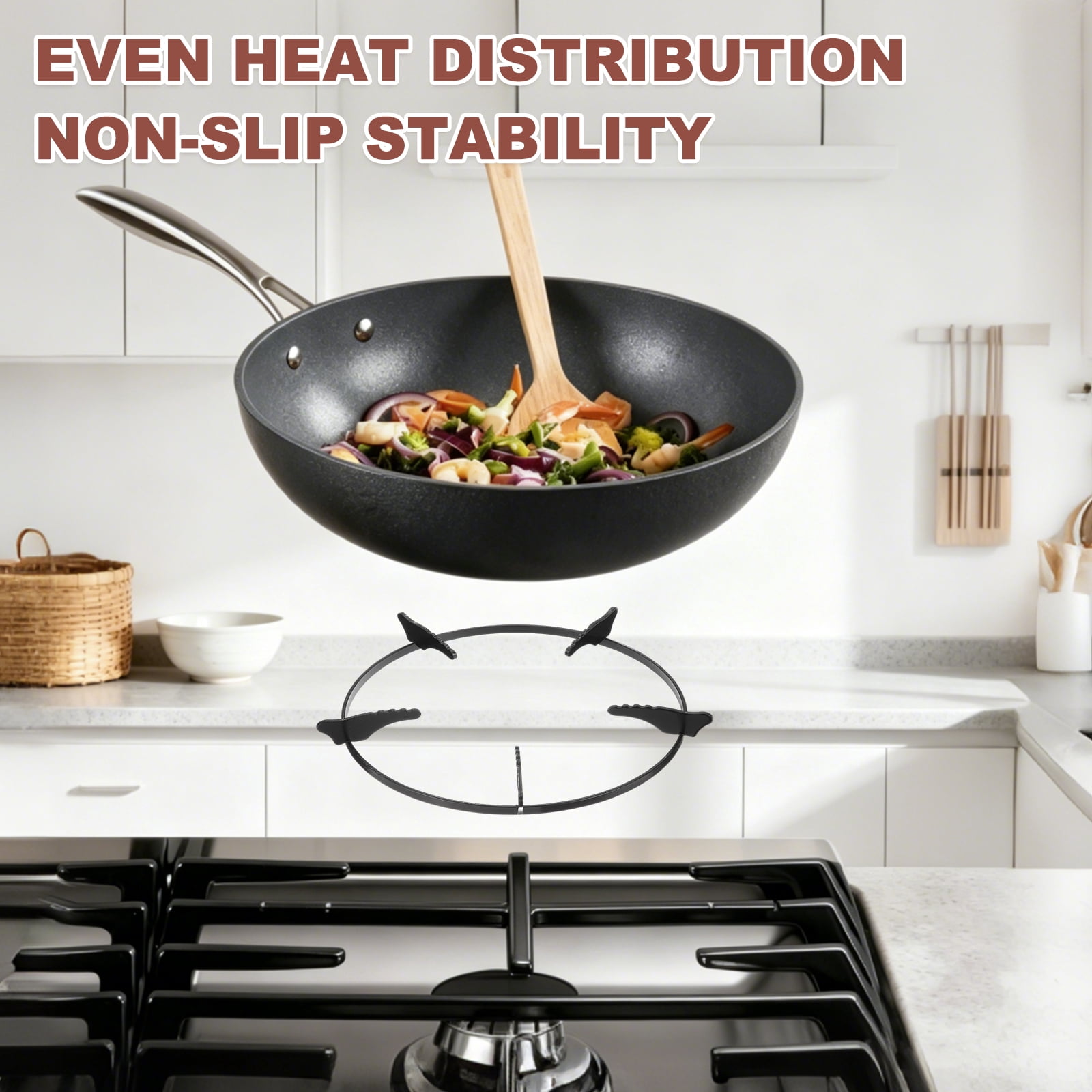 Uxcell Wok Ring for Gas Stove, 8.6 Inch Cast Iron Gas Stove Rack Wok Support Ring Round Cooktop Stand Brackets Replacement Accessories for Home Kitchen Burner, Black