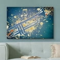 thumbnail image 2 of wall26 - Trumpet Surrounded by a Splatter of Music Notes Over a Teal Background - Canvas Art Home Art - 16x24 inches, 2 of 5