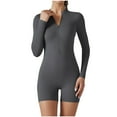 thumbnail image 1 of AherBiu Workout Bodysuit for Women Long Sleeve Short Jumpsuit Half Zipper Slim Stretchy Athletic Rompers, 1 of 7