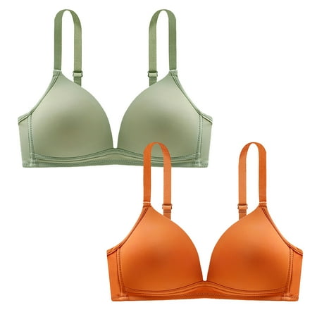 Itsame 2 Pack Everyday Casual Bra Set Womens Full Support Bra Comfortable Breathable Wireless Comfort Bralette Orange Size L