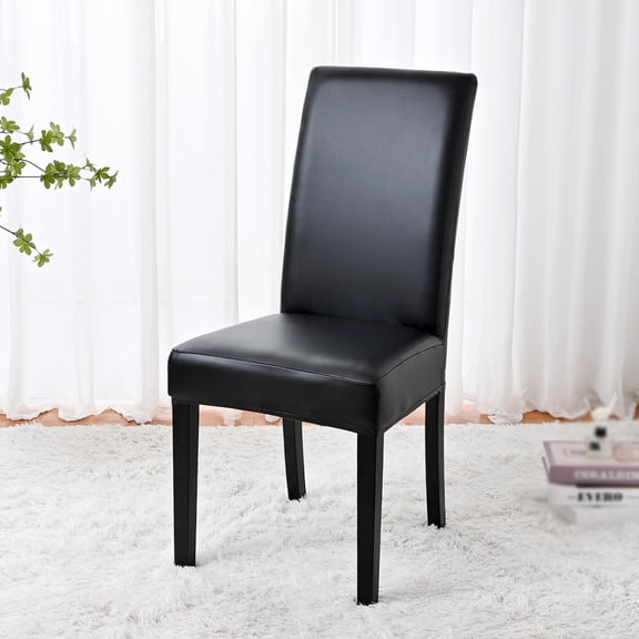 Dining Chair Covers, Pu Leather Waterproof and Oilproof Stretch Dining Chair Protector Cover Slipcover Black