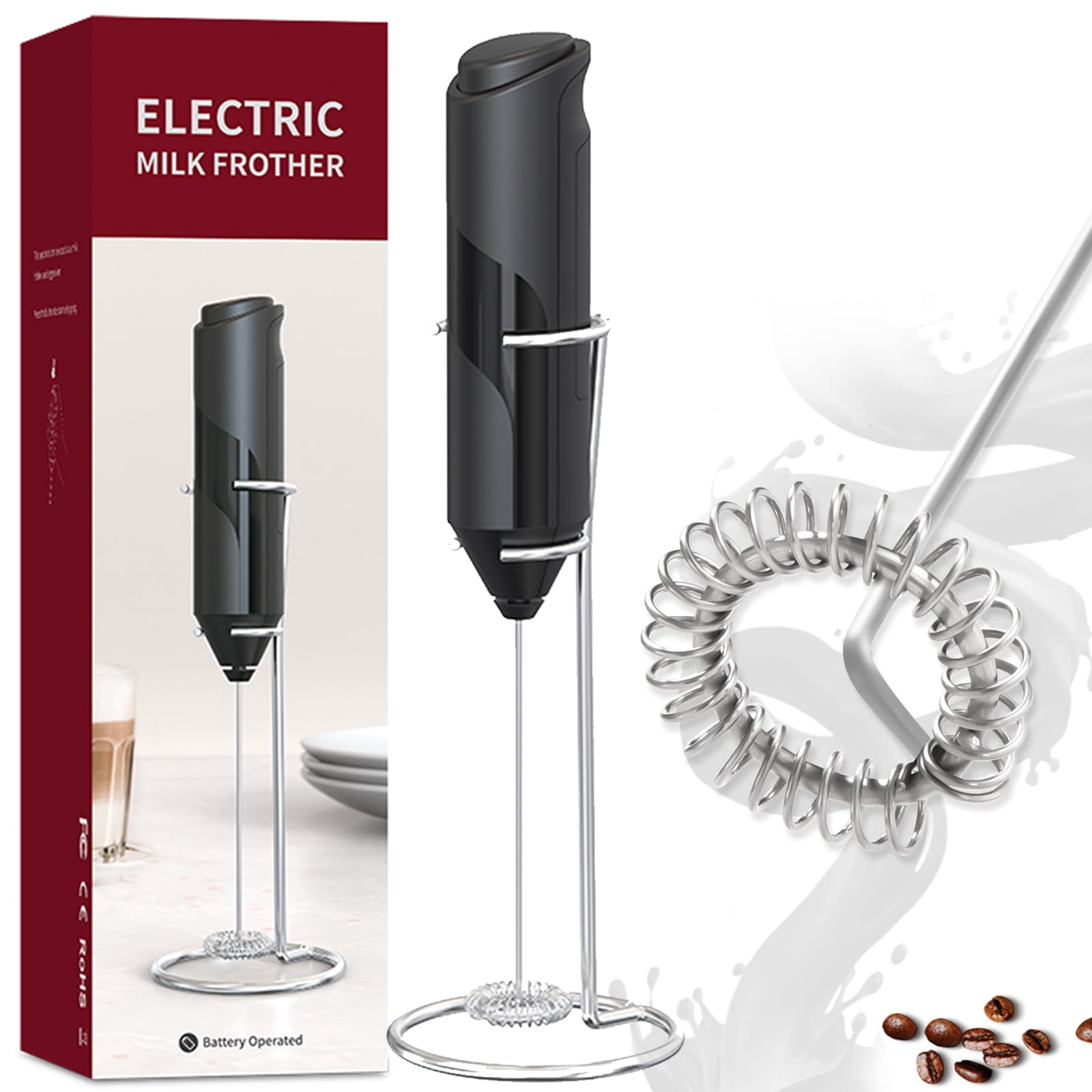 TANTOUEC Electric Milk Frother Handheld Egg Beater Stainless Steel Whisk Kitchen Tools Battery Operated,Coffee Matcha Mini Drink Mixer Blender… FREE SIZE Black