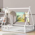 thumbnail image 5 of Duxelifin Ful Size Montessori Floor Bed for Kids, Wooden Toddler Floor Bed with Rails & Door, Tent-Shaped Teepee Bed Frame, Pine Wood Construction (White), 5 of 9