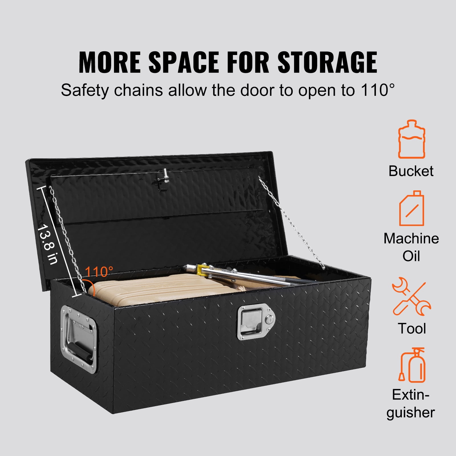 VEVOR Truck Tool Box 30"x13"x9.6" Heavy Duty Aluminum Bar Tread Tool Box for Pick Up Truck Bed