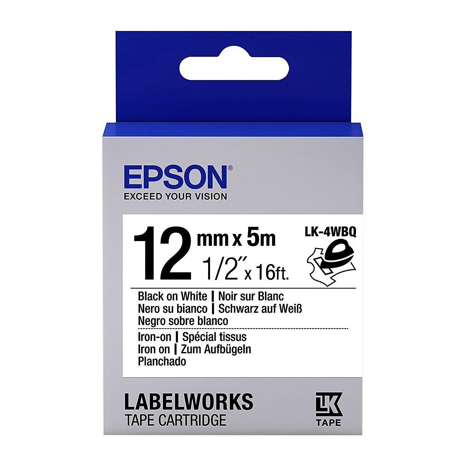Epson LabelWorks LK4WBQ Label Maker Tape 1/2"W Black on White