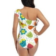 thumbnail image 5 of Pofeuu Cartoon Flowers Print Women's One Piece Swimsuits One Shoulder Swimwear Asymmetric Ruffle Monokinis Bathing Suits-Small, 5 of 6