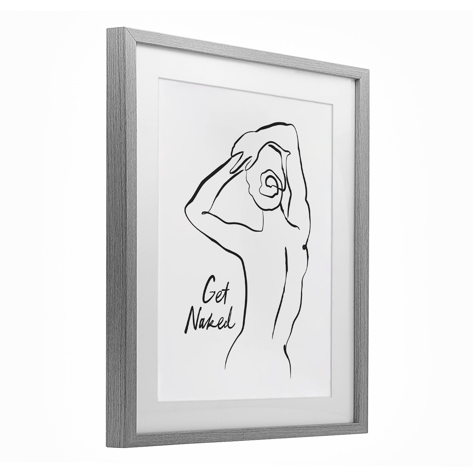 Stupell Industries Get Naked Nude Silhouette Gray Framed Print Under Glass, design by Lettered and Lined