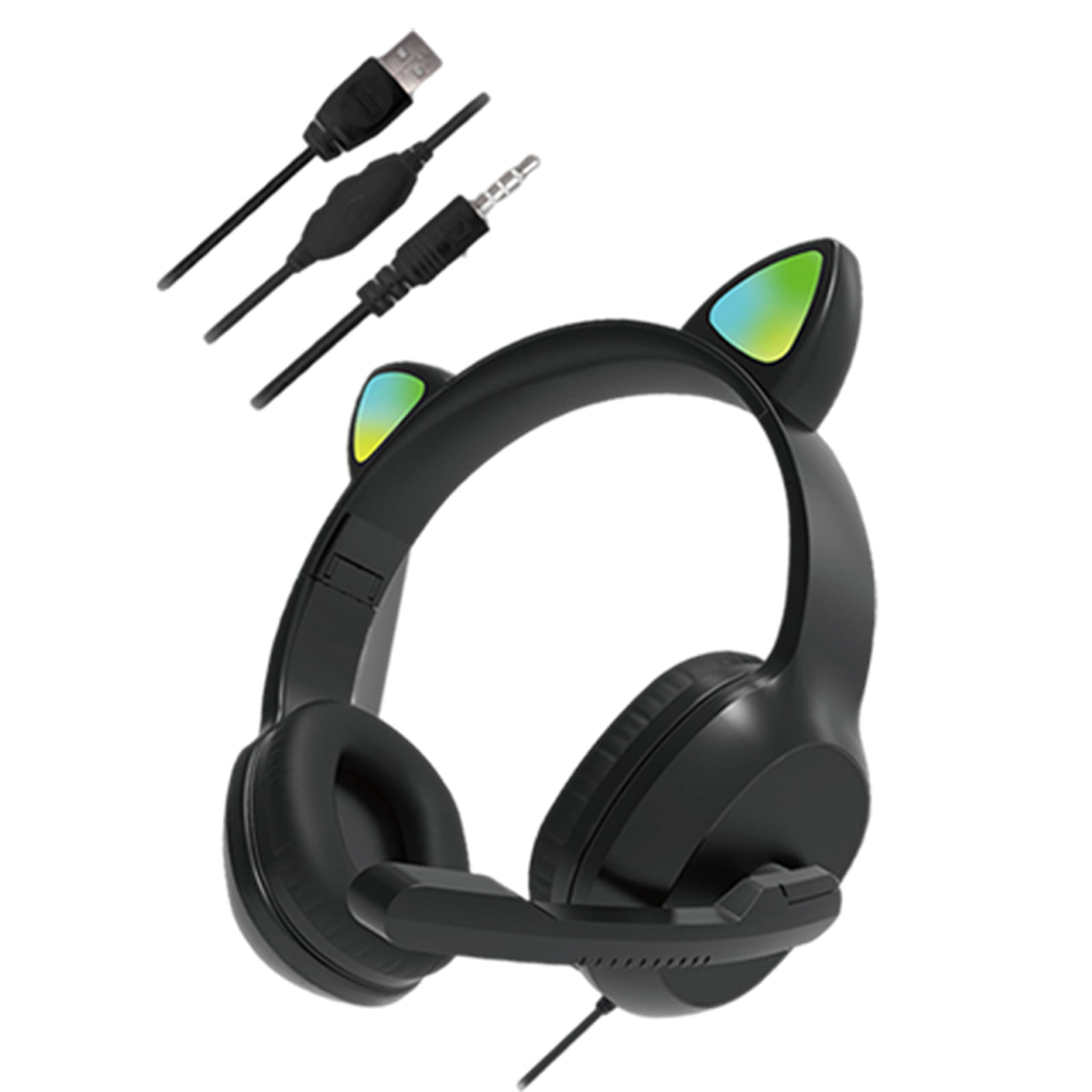Black Over-Ear Headset Volume Control LED Lighting Gaming Headset Wired Headset with Microphone 