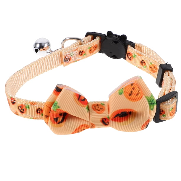 Collar ajustable para gato y perro de Halloween con elementos de Halloween y cascabel.